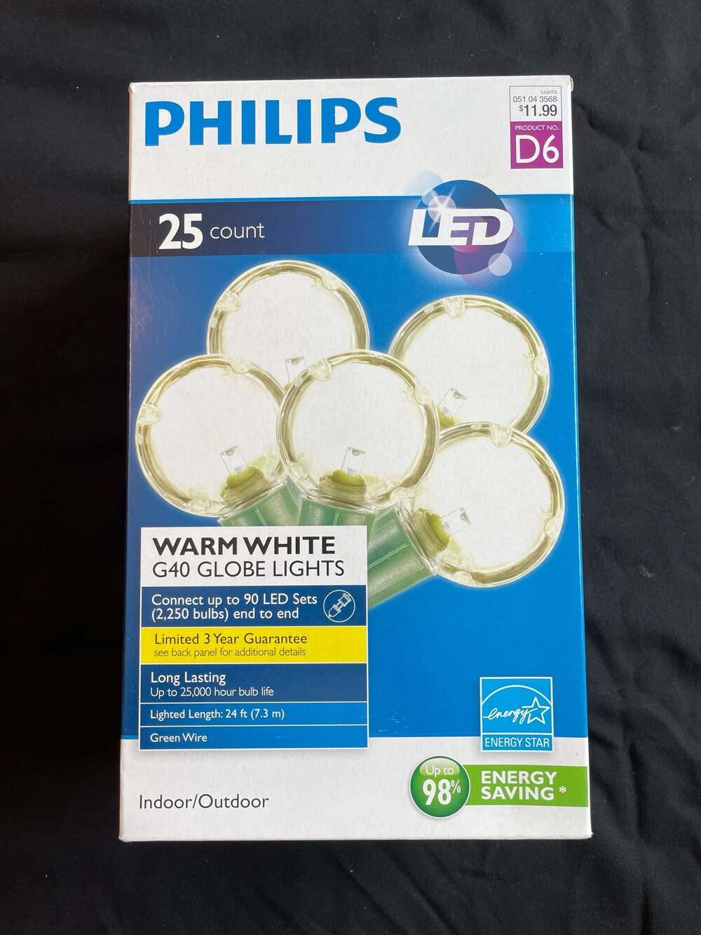 Philips 25 Count Warm White LED G40 Globe Lights Connect Together Qty 7 On Hand